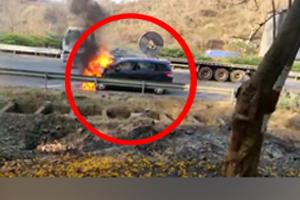 Moving car catches fire on Mumbai-Pune expressway